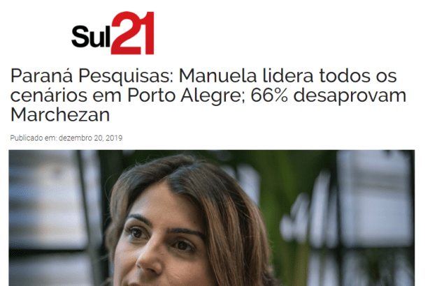 Portal Sul 21 divulga pesquisa realizada no Município de Porto Alegre sobre a disputa eleitoral para as eleições de 2020