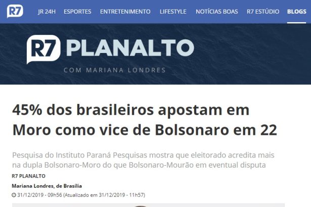 R7 Planalto divulga pesquisa realizada pela Paraná Pesquisas