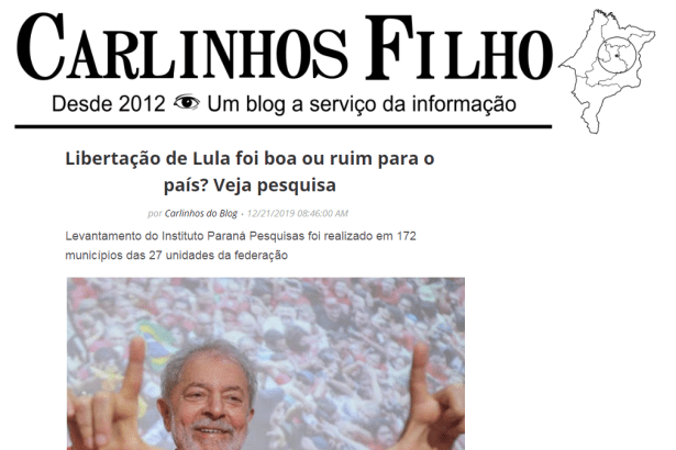 Portal Carlinhos Filho divulga pesquisa realizada pela Paraná Pesquisas