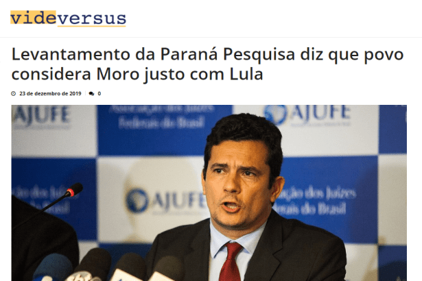 Portal Vide Versus divulga pesquisa realizada pela Paraná Pesquisas