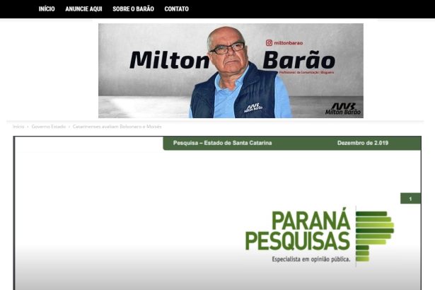 Milton Barão divulga pesquisa realizada pela Paraná Pesquisas