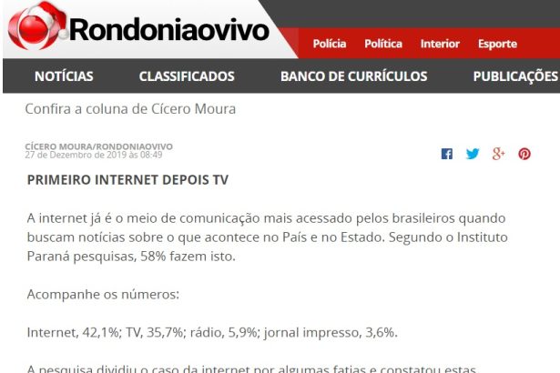 Rondonia ao Vivo divulga pesquisa realizada pela Paraná Pesquisas