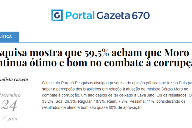 Portal Gazeta 670 divulga pesquisa realizada pela Paraná Pesquisas