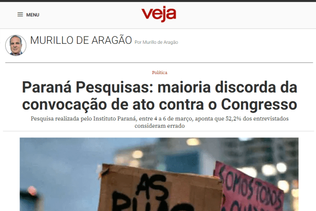 Veja.com - Blog Murillo de Aragão divulga pesquisa realizado pela Paraná Pesquisas