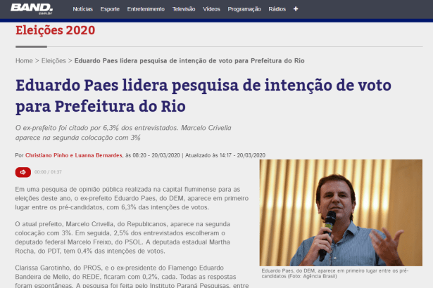 Band News - Rio divulga pesquisa realizado pela Paraná Pesquisas