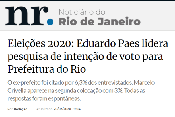 Noticiário do Rio de Janeiro divulga pesquisa realizado pela Paraná Pesquisas