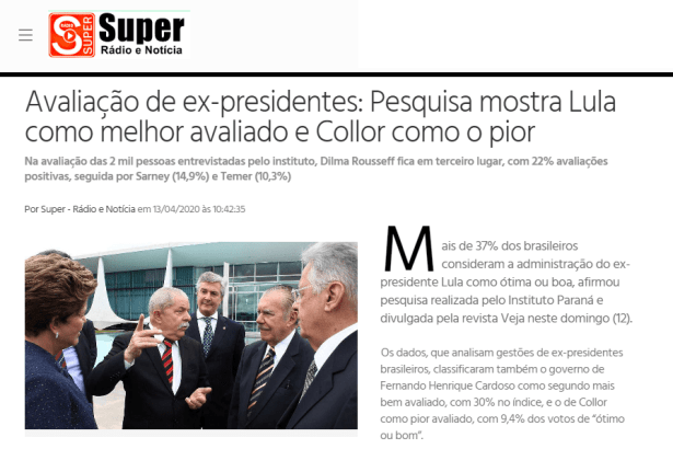 Portal Rádio Super divulga pesquisa realizado pela Paraná Pesquisas