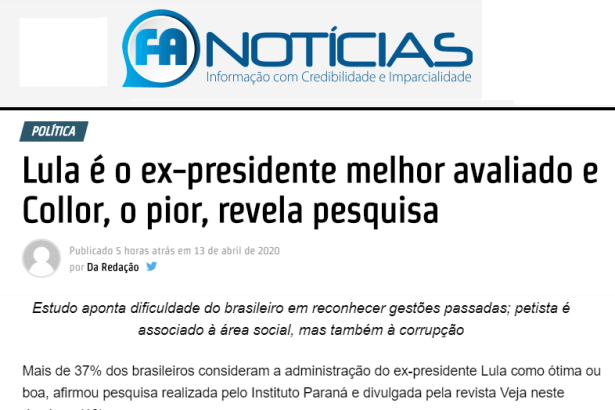 Portal FA Notícias divulga pesquisa realizado pela Paraná Pesquisas
