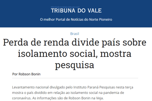 Tribuna do Vale divulga pesquisa nacional realizado pela Paraná Pesquisas
