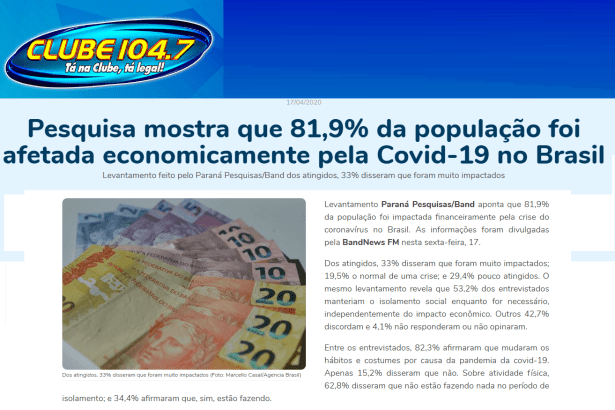 Clube FM divulga pesquisa nacional realizado pela Paraná Pesquisas