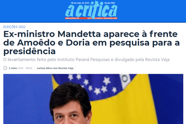 A Crítica divulga pesquisa nacional realizado pela Paraná Pesquisas