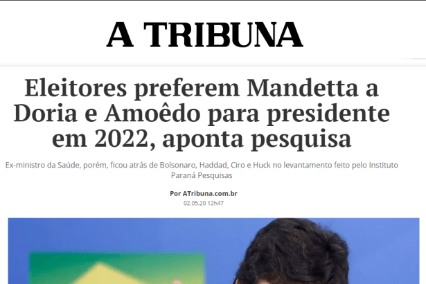 A Tribuna divulga pesquisa nacional realizado pela Paraná Pesquisas