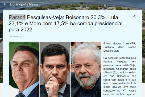 Blog Lidianópolis News divulga pesquisa nacional realizado pela Paraná Pesquisas