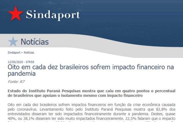 Sindaport divulga pesquisa nacional realizado pela Paraná Pesquisas