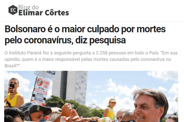 Blog do Elimar Côrtes divulga pesquisa realizado pela Paraná Pesquisas