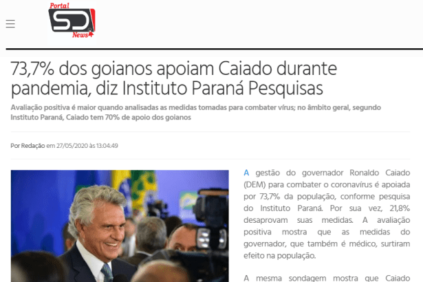 Portal SD News divulga pesquisa realizado pela Paraná Pesquisas