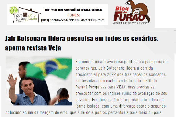 Blog do Furão divulga pesquisa nacional realizado pela Paraná Pesquisas