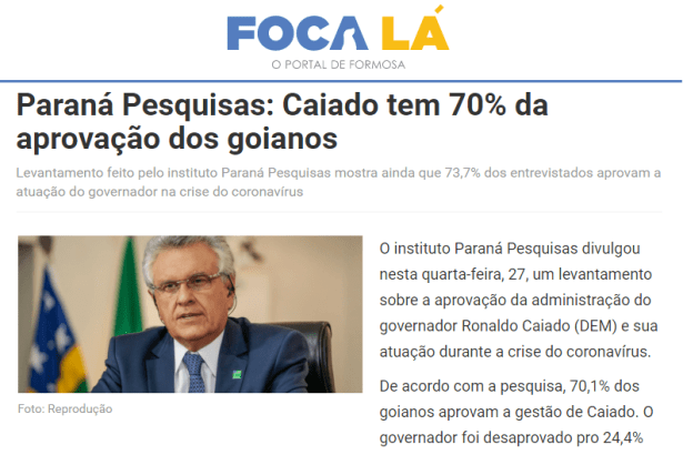 Portal Foca Lá divulga pesquisa realizado pela Paraná Pesquisas
