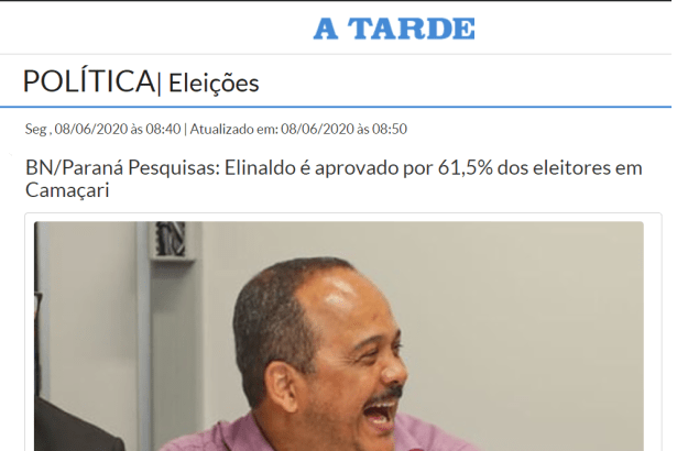 Jornal A Tarde divulga pesquisa realizado pela Paraná Pesquisas