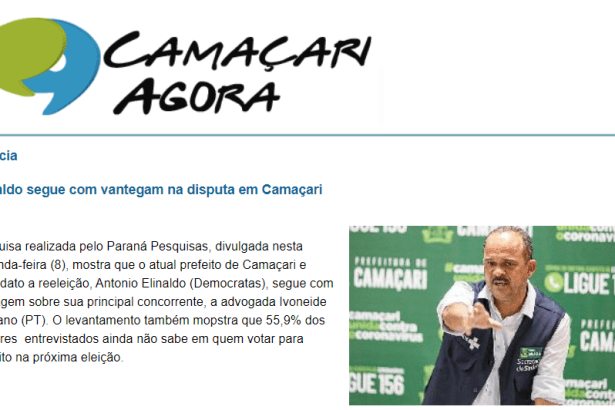 Camaçari Agora divulga pesquisa realizado pela Paraná Pesquisas