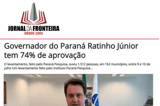 Jornal da Fronteira divulga pesquisa realizado pela Paraná Pesquisas