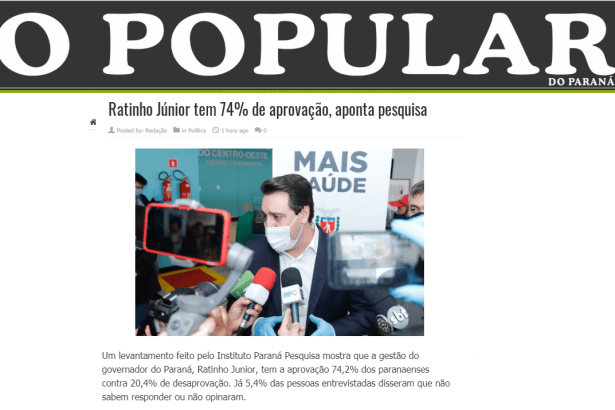 O Popular do Paraná divulga pesquisa realizado pela Paraná Pesquisas