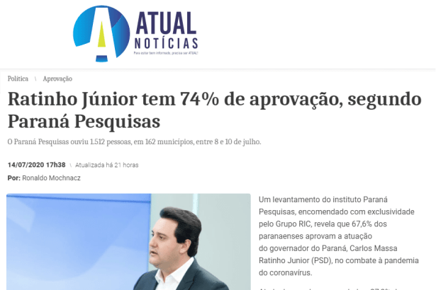 Atual Notícias divulga pesquisa realizado pela Paraná Pesquisas