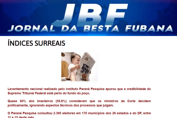 Jornal da Besta Fubana divulga pesquisa realizado pela Paraná Pesquisas