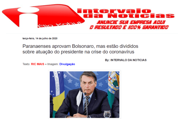 Blog Intervalo da Notícias divulga pesquisa realizado pela Paraná Pesquisas
