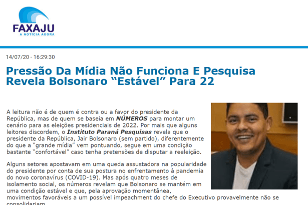 Portal FAXAJU A Notícia Agora divulga pesquisa realizado pela Paraná Pesquisas