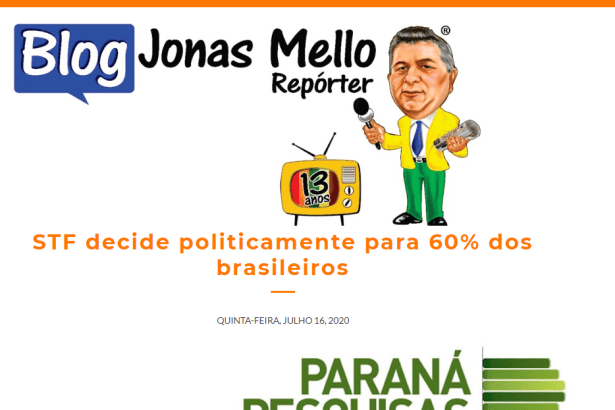 Blog Jonas Mello divulga pesquisa realizado pela Paraná Pesquisas
