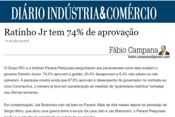 Diário Indústria e Comércio - Fábio Campana divulga pesquisa realizado pela Paraná Pesquisas