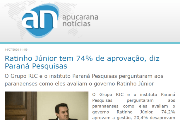 Apucarana Notícias divulga pesquisa realizado pela Paraná Pesquisas