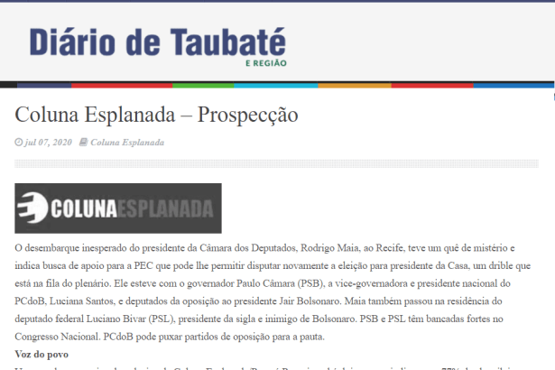 Diário de Taubaté e Região cita pesquisa realizado pela Paraná Pesquisas