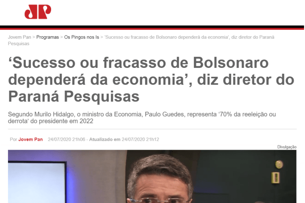 Jovem Pan - Programa Os Pingos Nos Is divulga entrevista realizado com o Diretor do Instituto Paraná Pesquisas