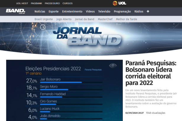Band Notícias - Jornal da Band divulga pesquisa nacional realizado pela Paraná Pesquisas
