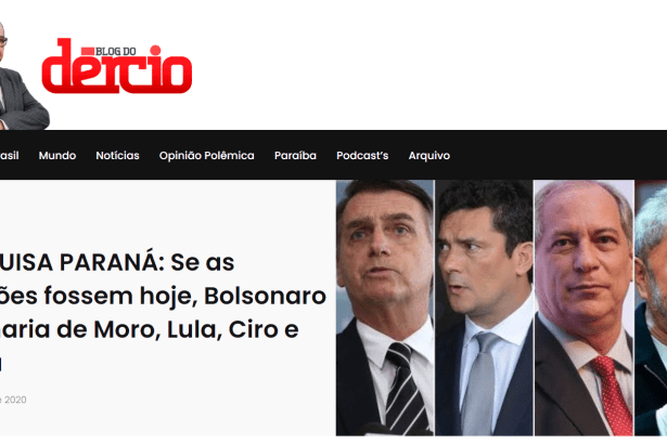 Blog do Dércio divulga pesquisa nacional realizado pela Paraná Pesquisas