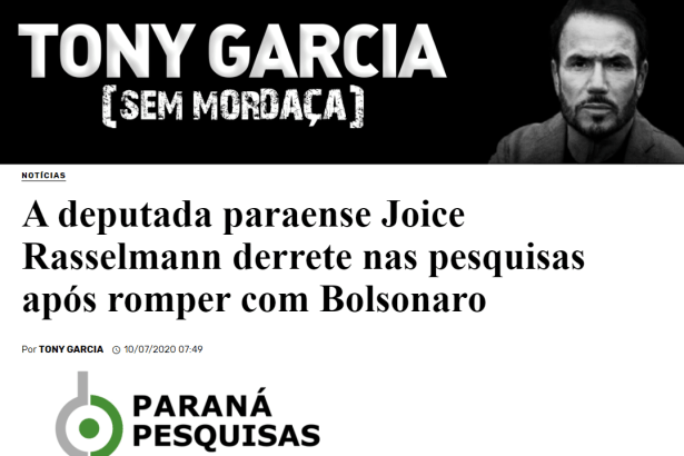 Tony Garcia divulga pesquisa realizado pela Paraná Pesquisas