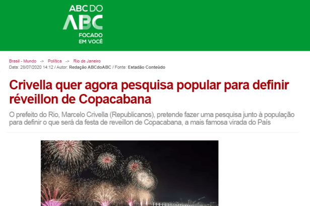 ABC do ABC cita o Instituto em matéria sobre o Réveillon no RJ