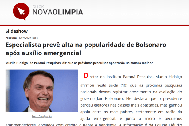 Click Nova Olimpia divulga pesquisa realizado pela Paraná Pesquisas