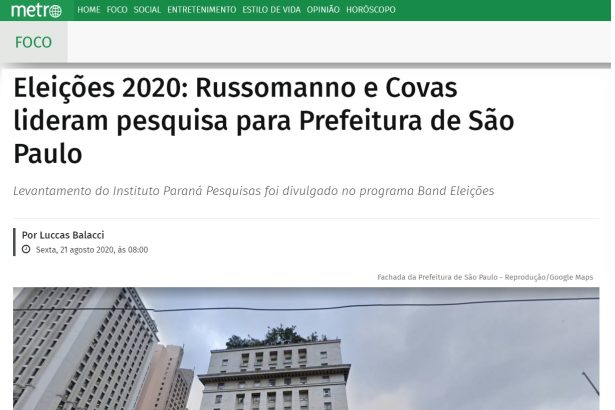 Jornal Metro divulga pesquisa realizado pela Paraná Pesquisas
