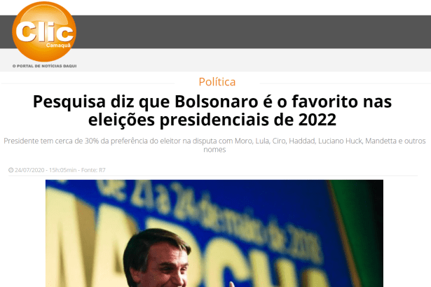Portal de Notícias Clic Camaquã divulga pesquisa realizado pela Paraná Pesquisas