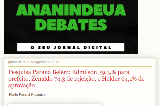 Blog Ananindeua Debates divulga pesquisa realizado pela Paraná Pesquisas