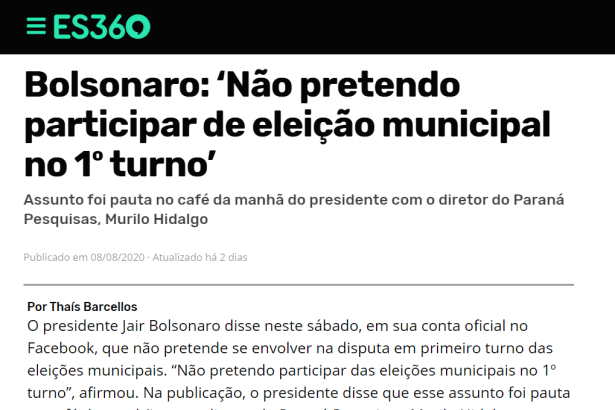 Portal ES 360 cita matéria do Paraná Pesquisas