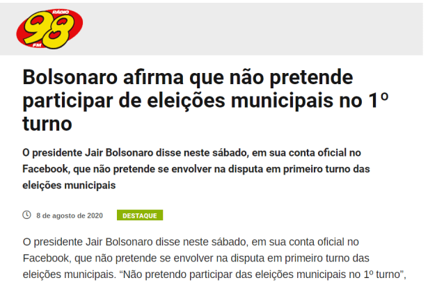 Rádio 98 FM cita matéria do Paraná Pesquisas