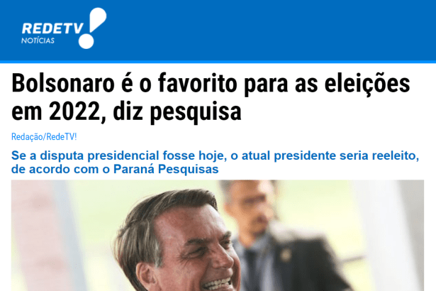 Rede TV Notícias divulga pesquisa realizado pela Paraná Pesquisas