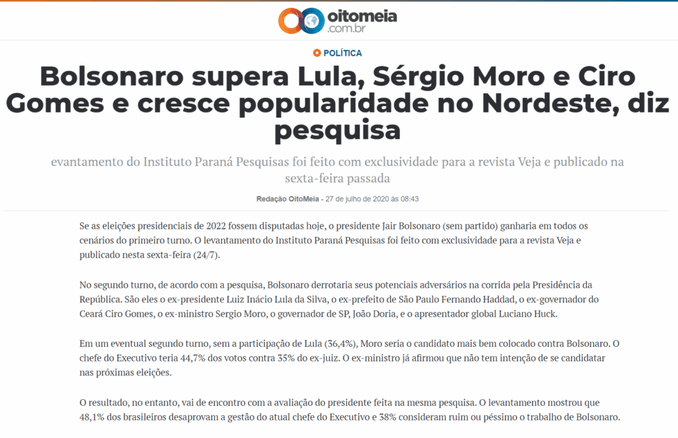 Oitomeia.com.br divulga pesquisa realizado pela Paraná Pesquisas 1 Oitomeia.com.br divulga pesquisa realizado pela Paraná Pesquisas