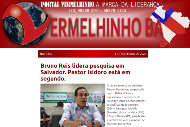 Portal Vermelhinho BA divulga pesquisa realizado pela Paraná Pesquisas
