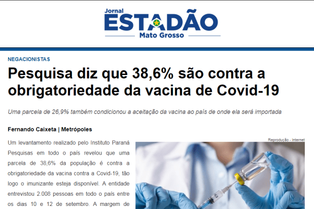 Jornal Estadão Mato Grosso divulga pesquisa realizado pela Paraná Pesquisas