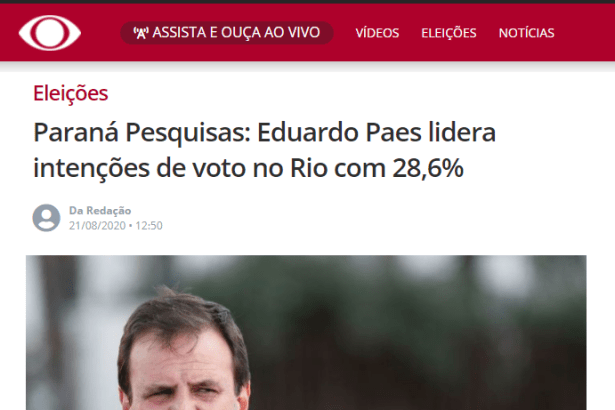 TV Bandeirantes divulga pesquisa realizado pela Paraná Pesquisas